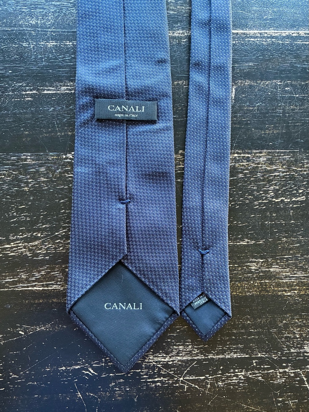 Canali Textured Dark Blue Silk Tie